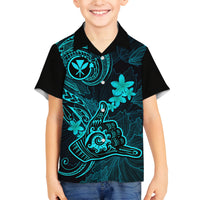 Hawaii Kid Hawaiian Shirt Shaka Tattoo Mix Polynesian Plumeria Turquoise Version - Wonder Print Shop