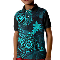 Hawaii Kid Polo Shirt Shaka Tattoo Mix Polynesian Plumeria Turquoise Version - Wonder Print Shop