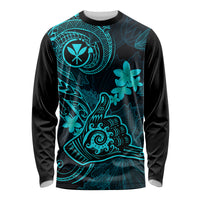 Hawaii Long Sleeve Shirt Shaka Tattoo Mix Polynesian Plumeria Turquoise Version - Wonder Print Shop
