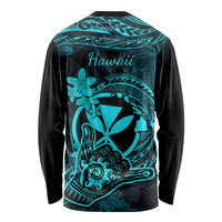 Hawaii Long Sleeve Shirt Shaka Tattoo Mix Polynesian Plumeria Turquoise Version - Wonder Print Shop
