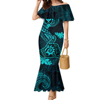 Hawaii Mermaid Dress Shaka Tattoo Mix Polynesian Plumeria Turquoise Version - Wonder Print Shop