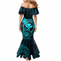 Hawaii Mermaid Dress Shaka Tattoo Mix Polynesian Plumeria Turquoise Version - Wonder Print Shop