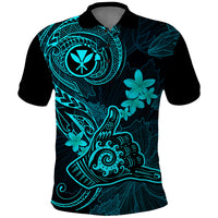 Hawaii Polo Shirt Shaka Tattoo Mix Polynesian Plumeria Turquoise Version - Wonder Print Shop