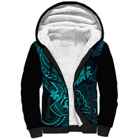 Hawaii Sherpa Hoodie Shaka Tattoo Mix Polynesian Plumeria Turquoise Version - Wonder Print Shop