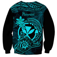 Hawaii Sweatshirt Shaka Tattoo Mix Polynesian Plumeria Turquoise Version - Wonder Print Shop