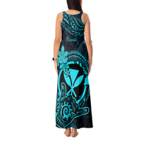 Hawaii Tank Maxi Dress Shaka Tattoo Mix Polynesian Plumeria Turquoise Version - Wonder Print Shop