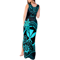 Hawaii Tank Maxi Dress Shaka Tattoo Mix Polynesian Plumeria Turquoise Version - Wonder Print Shop