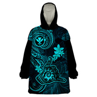 Hawaii Wearable Blanket Hoodie Shaka Tattoo Mix Polynesian Plumeria Turquoise Version - Wonder Print Shop