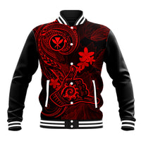 Hawaii Baseball Jacket Shaka Tattoo Mix Polynesian Plumeria Red Version - Wonder Print Shop