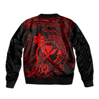 Hawaii Bomber Jacket Shaka Tattoo Mix Polynesian Plumeria Red Version - Wonder Print Shop