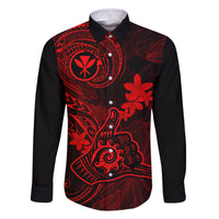 Hawaii Family Matching Long Sleeve Bodycon Dress and Hawaiian Shirt Shaka Tattoo Mix Polynesian Plumeria Red Version - Wonder Print Shop