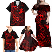 Hawaii Family Matching Off Shoulder Maxi Dress and Hawaiian Shirt Shaka Tattoo Mix Polynesian Plumeria Red Version - Wonder Print Shop