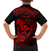 Hawaii Family Matching Puletasi Dress and Hawaiian Shirt Shaka Tattoo Mix Polynesian Plumeria Red Version - Wonder Print Shop