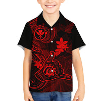 Hawaii Family Matching Puletasi Dress and Hawaiian Shirt Shaka Tattoo Mix Polynesian Plumeria Red Version - Wonder Print Shop
