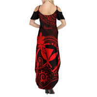 Hawaii Family Matching Summer Maxi Dress and Hawaiian Shirt Shaka Tattoo Mix Polynesian Plumeria Red Version - Wonder Print Shop