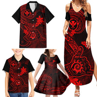 Hawaii Family Matching Summer Maxi Dress and Hawaiian Shirt Shaka Tattoo Mix Polynesian Plumeria Red Version - Wonder Print Shop