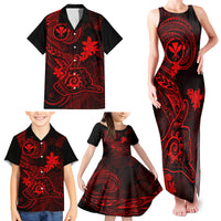 Hawaii Family Matching Tank Maxi Dress and Hawaiian Shirt Shaka Tattoo Mix Polynesian Plumeria Red Version - Wonder Print Shop