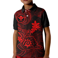 Hawaii Kid Polo Shirt Shaka Tattoo Mix Polynesian Plumeria Red Version - Wonder Print Shop