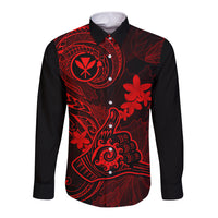 Hawaii Long Sleeve Button Shirt Shaka Tattoo Mix Polynesian Plumeria Red Version - Wonder Print Shop