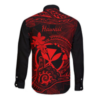 Hawaii Long Sleeve Button Shirt Shaka Tattoo Mix Polynesian Plumeria Red Version - Wonder Print Shop