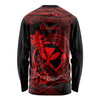 Hawaii Long Sleeve Shirt Shaka Tattoo Mix Polynesian Plumeria Red Version - Wonder Print Shop