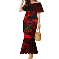 Hawaii Mermaid Dress Shaka Tattoo Mix Polynesian Plumeria Red Version - Wonder Print Shop