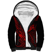 Hawaii Sherpa Hoodie Shaka Tattoo Mix Polynesian Plumeria Red Version - Wonder Print Shop