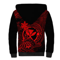Hawaii Sherpa Hoodie Shaka Tattoo Mix Polynesian Plumeria Red Version - Wonder Print Shop