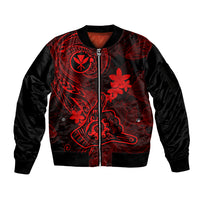 Hawaii Sleeve Zip Bomber Jacket Shaka Tattoo Mix Polynesian Plumeria Red Version - Wonder Print Shop