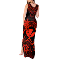 Hawaii Tank Maxi Dress Shaka Tattoo Mix Polynesian Plumeria Red Version - Wonder Print Shop