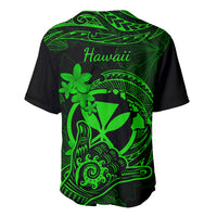 Hawaii Baseball Jersey Shaka Tattoo Mix Polynesian Plumeria Green Version - Wonder Print Shop