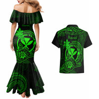 Hawaii Couples Matching Mermaid Dress and Hawaiian Shirt Shaka Tattoo Mix Polynesian Plumeria Green Version - Wonder Print Shop