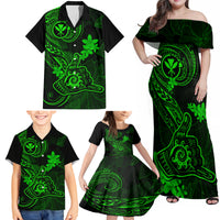 Hawaii Family Matching Off Shoulder Maxi Dress and Hawaiian Shirt Shaka Tattoo Mix Polynesian Plumeria Green Version - Wonder Print Shop