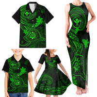 Hawaii Family Matching Tank Maxi Dress and Hawaiian Shirt Shaka Tattoo Mix Polynesian Plumeria Green Version - Wonder Print Shop