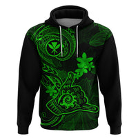 Hawaii Hoodie Shaka Tattoo Mix Polynesian Plumeria Green Version - Wonder Print Shop
