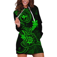 Hawaii Hoodie Dress Shaka Tattoo Mix Polynesian Plumeria Green Version - Wonder Print Shop