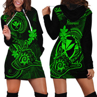 Hawaii Hoodie Dress Shaka Tattoo Mix Polynesian Plumeria Green Version - Wonder Print Shop