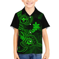 Hawaii Kid Hawaiian Shirt Shaka Tattoo Mix Polynesian Plumeria Green Version - Wonder Print Shop