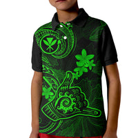 Hawaii Kid Polo Shirt Shaka Tattoo Mix Polynesian Plumeria Green Version - Wonder Print Shop