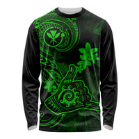 Hawaii Long Sleeve Shirt Shaka Tattoo Mix Polynesian Plumeria Green Version - Wonder Print Shop