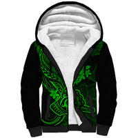 Hawaii Sherpa Hoodie Shaka Tattoo Mix Polynesian Plumeria Green Version - Wonder Print Shop