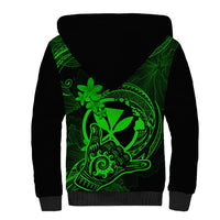 Hawaii Sherpa Hoodie Shaka Tattoo Mix Polynesian Plumeria Green Version - Wonder Print Shop
