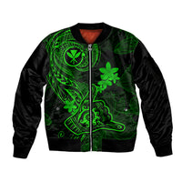 Hawaii Sleeve Zip Bomber Jacket Shaka Tattoo Mix Polynesian Plumeria Green Version - Wonder Print Shop