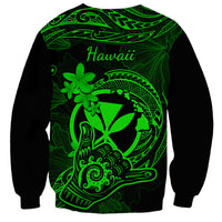Hawaii Sweatshirt Shaka Tattoo Mix Polynesian Plumeria Green Version - Wonder Print Shop