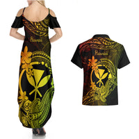 Hawaii Couples Matching Summer Maxi Dress and Hawaiian Shirt Hammerhead Shark Tattoo Mix Polynesian Plumeria Reggae Version - Wonder Print Shop