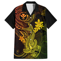 Hawaii Family Matching Long Sleeve Bodycon Dress and Hawaiian Shirt Hammerhead Shark Tattoo Mix Polynesian Plumeria Reggae Version - Wonder Print Shop