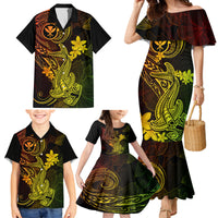 Hawaii Family Matching Mermaid Dress and Hawaiian Shirt Hammerhead Shark Tattoo Mix Polynesian Plumeria Reggae Version - Wonder Print Shop