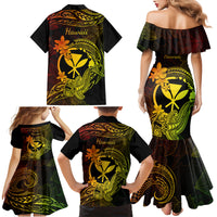 Hawaii Family Matching Mermaid Dress and Hawaiian Shirt Hammerhead Shark Tattoo Mix Polynesian Plumeria Reggae Version - Wonder Print Shop
