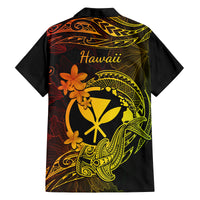 Hawaii Family Matching Off Shoulder Long Sleeve Dress and Hawaiian Shirt Hammerhead Shark Tattoo Mix Polynesian Plumeria Reggae Version - Wonder Print Shop