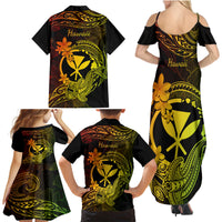 Hawaii Family Matching Summer Maxi Dress and Hawaiian Shirt Hammerhead Shark Tattoo Mix Polynesian Plumeria Reggae Version - Wonder Print Shop
